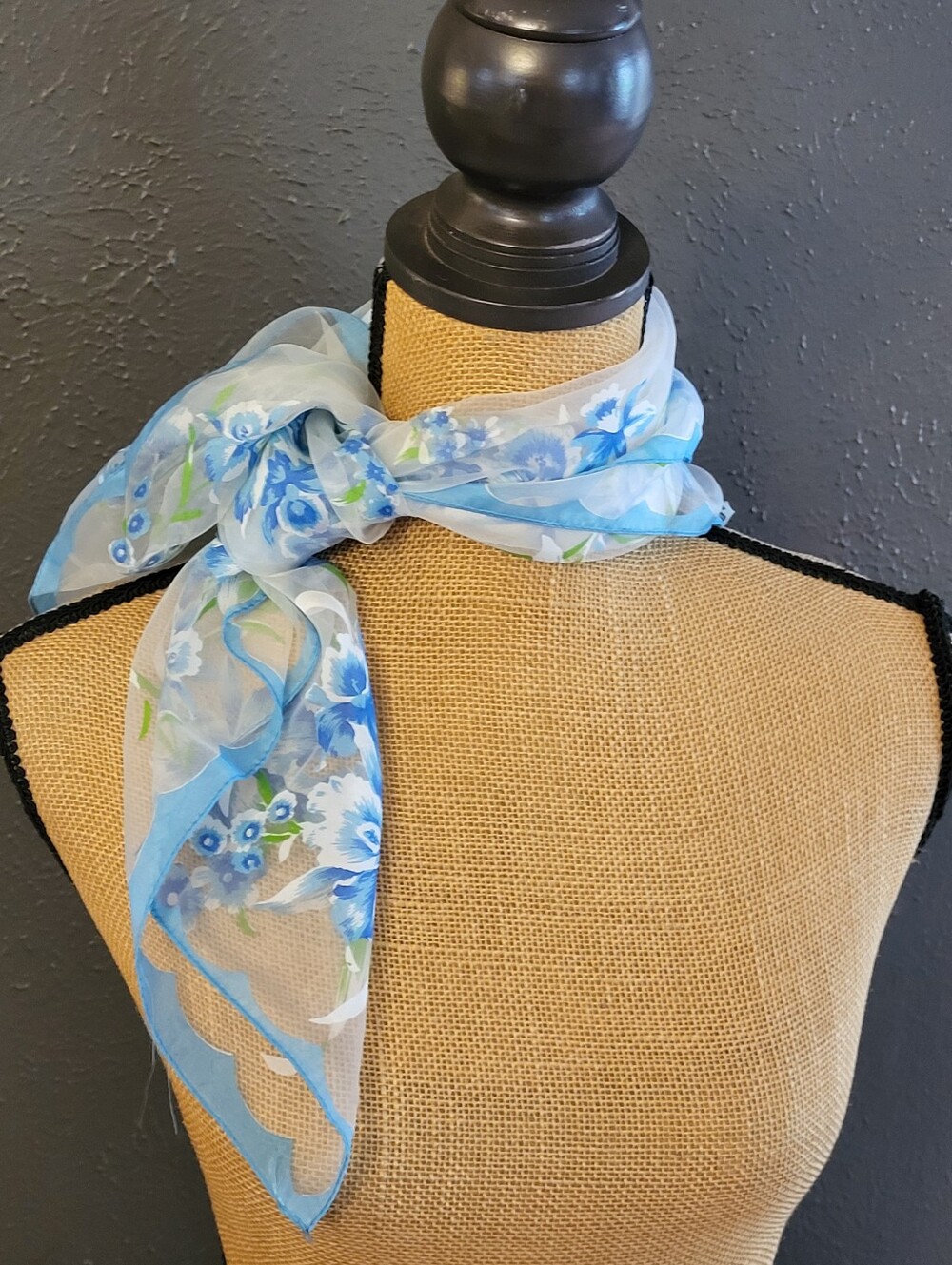 50s Nylon Japanese Burnout Novelty Scarf Blue Iris/Posy WPL10360